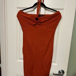 MIDI halter orange cute sexy dress